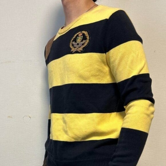 S/M💛Ralph Lauren Sport Men's Yellow&Navy Striped Crewneck Sweater - Picture 5 of 8